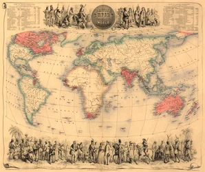 Weltkarte mit den Besitzungen des Britischen Empire in Rot, ca. 1870